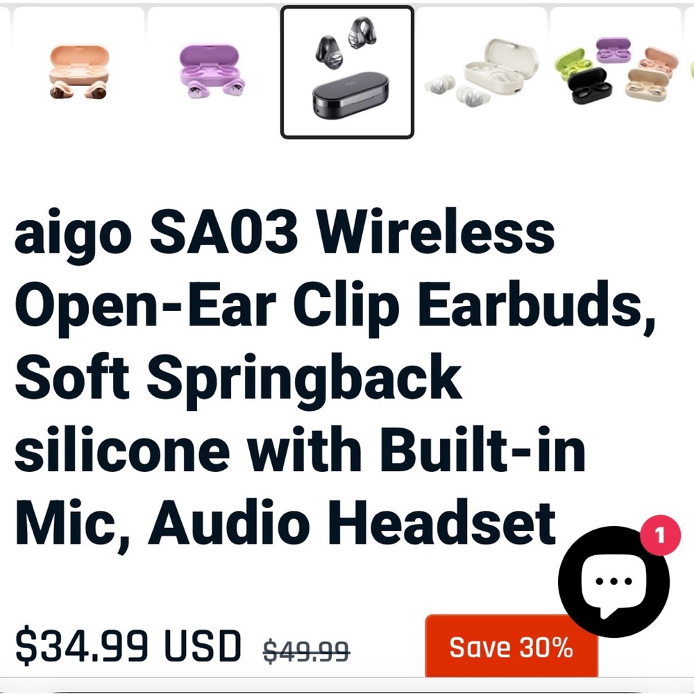 SA03 Wireless Open-Ear Clip Earbuds - Black